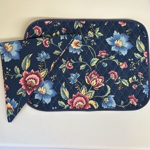 Set of 10 Quilted Fabric Blue Floral Placemats W/ Matching NeverUsed Napkins